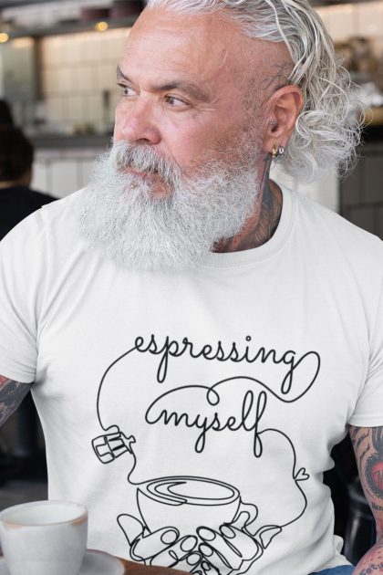 man in white espresso t-shirt