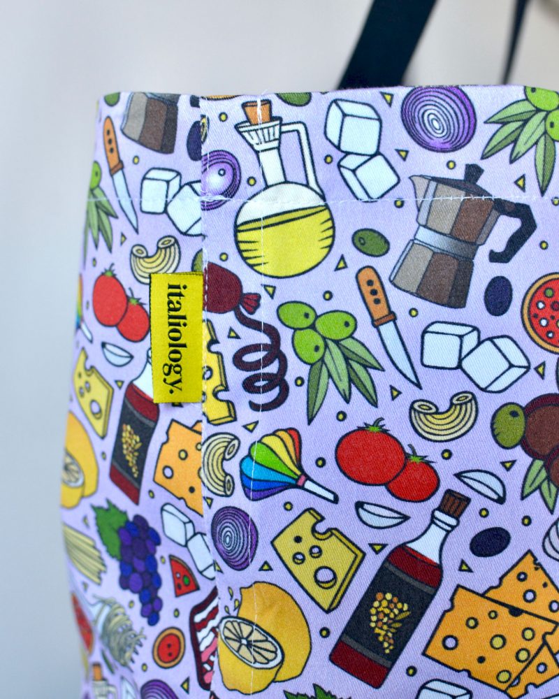 XXL lilac Italian food print tote bag - detail