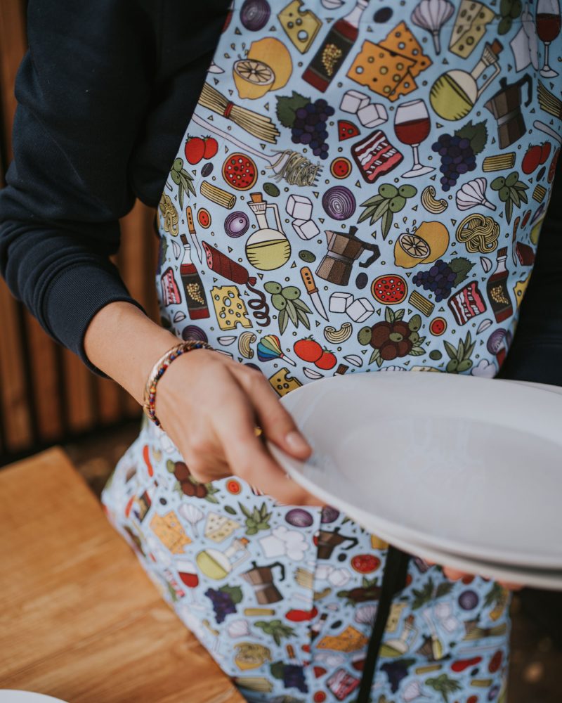 blue Italian food pattern apron