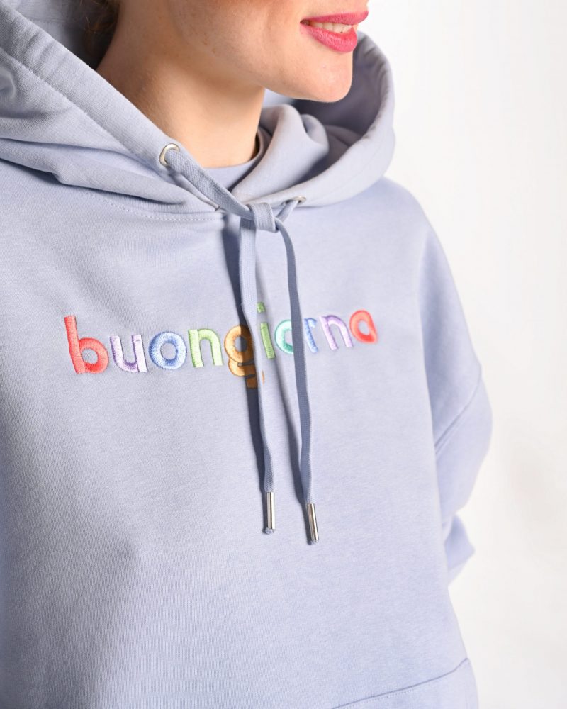 detail of blue buongiorno hoodie
